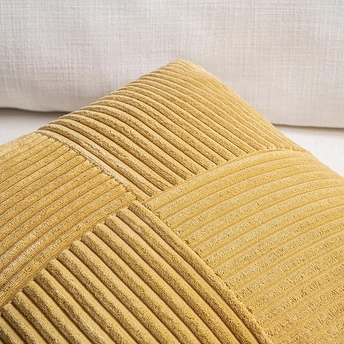 Fancy Homi 2 Packs Mustard Yellow Lumbar Decorative Throw Pillow Covers 12x20 Inch for Living Room Couch Bed, Rustic Farmhouse Boho Home Decor, Soft Striped Corduroy Rectangle Accent Cushion Case