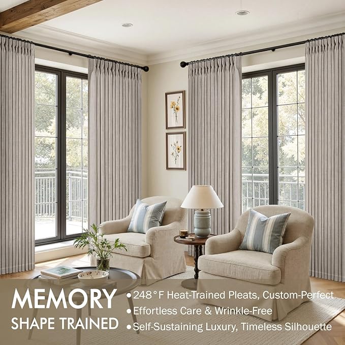 MIULEE Pinch Pleated Thick Linen Curtains 108 Inches Length 2 Panels for Living Room Bedroom, Extra Long Pinch Pleat Drapes Back Tab Light Filtering Taupe Foor to Ceiling Curtains with Hooks&Rings