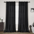 Black Linen Curtains 132 inch Extra Long for Living Room Back Tab Light Filtering Semi Sheer Drapes Modern Farmhouse Muslin Look Decor Cotton Textured Curtain for Floor to Ceiling Window 11 FT