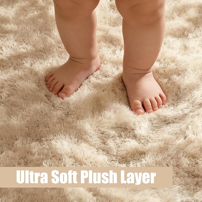 Shag Area Rug for Bedroom 4x6,Fluffy Area Rugs for Living Room,Soft Fuzzy Rug Non-Shedding Indoor Plush Carpet for Kids Bedroom Nursery Dorm Home Decor,Tie-Dyed Beige
