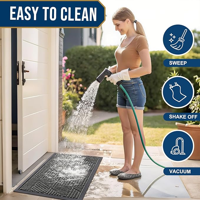 Smiry Front Door Mat Outside Entrance, Heavy Duty Sturdy Natural Rubber Doormat, Trap Dirt and Moisture, Easy Clean Low Profile Mats for Indoor Outdoor Entry, Irregular Triangle (59x24, Medium Grey)