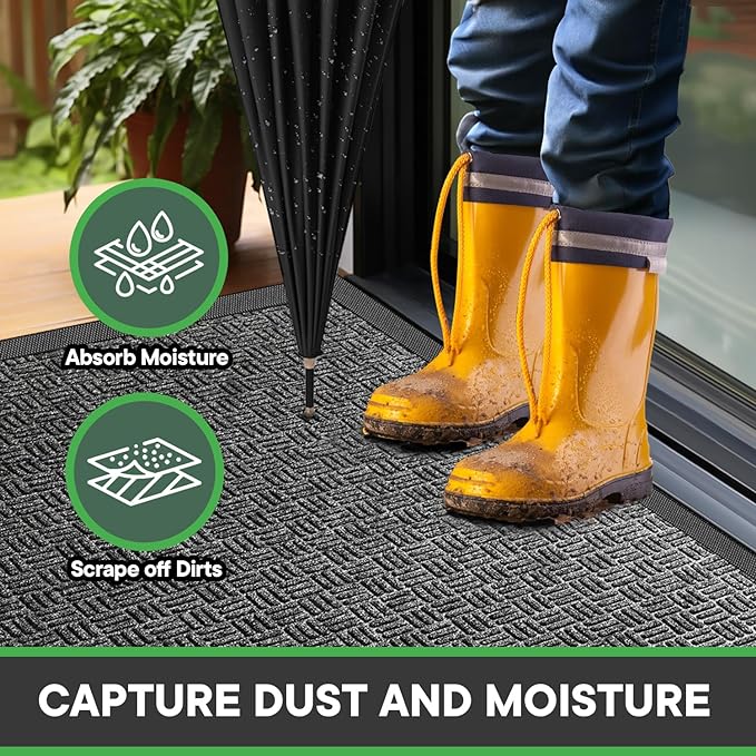 Mibao Front Door Mat, Heavy Duty Durable Welcome Mat for Outdoor Indoor, Dirt Trapper Waterproof Super Absorbent Door Mat for Entryway Outside Patio Porch, 24"x36", Gray