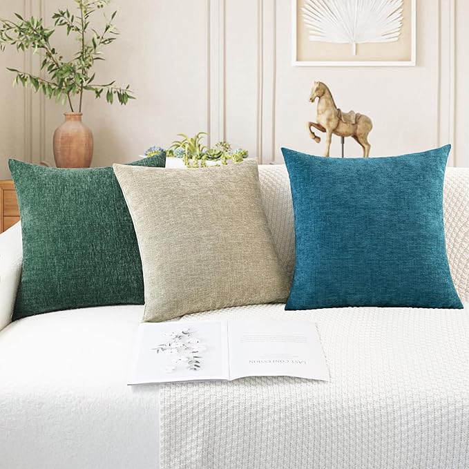 CaliTime Throw Pillow Covers Decorative 16 X 16 Inches Pack of 2 Cozy Chenille Cushion Cases for Couch Sofa Bed Living Room Home Ocean Blue