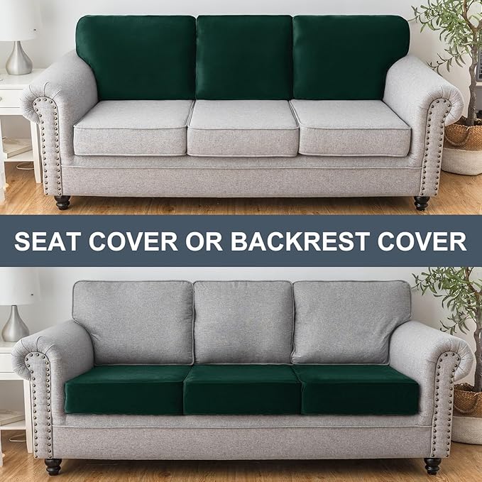 Couch Cover Stretch Velvet Sofa Cushion Cover 1-Piece - Elastic Washable Slipcover for Seat or Backrest, Couch Seat Covers for Sofas (Christmas Green)