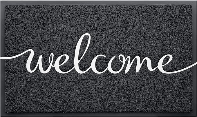 BeneathYourFeet Door Mat, Welcome Mat Low Profile Floor Mat Front Doormat Indoor and Outdoor Doormat Non Slip Rugs for Entryway, Patio, High Traffic Areas (36"x24", Black-Welcome)