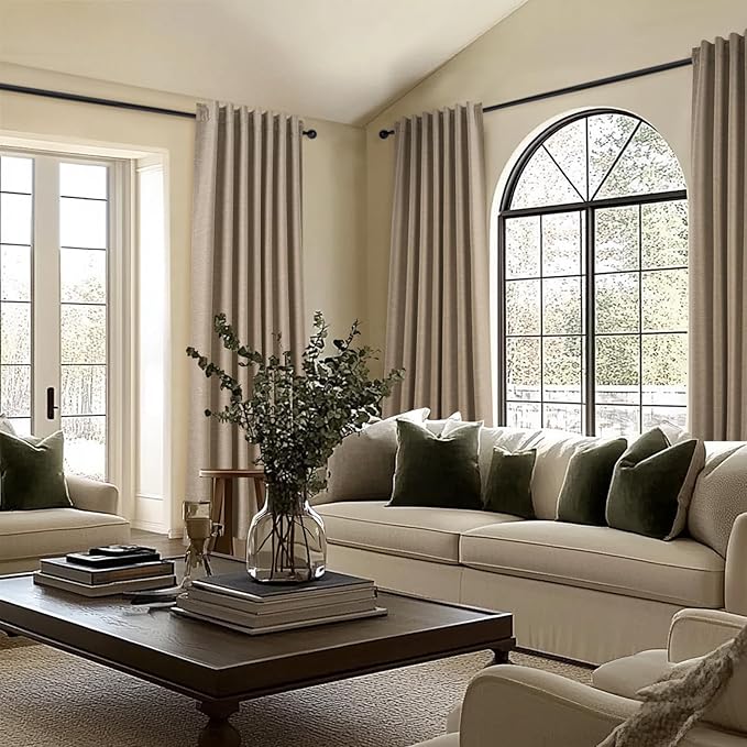Topfinel 105 Inches Long Custom Black Out Faux Thick Linen Drapery Panels, Taupe Chocolate Brown Reflective Neurtral Curtains with Pin Hooks, Luxury Lined Back Tab Drapes Set of 2