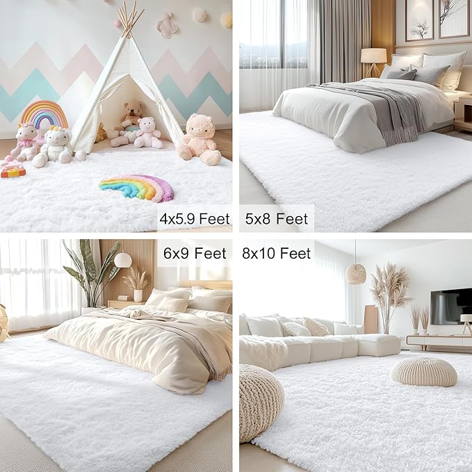 OLANLY 2x2 Machine Washable Small Rug, Soft Fluffy Shaggy Throw Rug for Bedroom, Entryway, Indoor Floor Carpet for Kids, Nursery, Home Decor, White