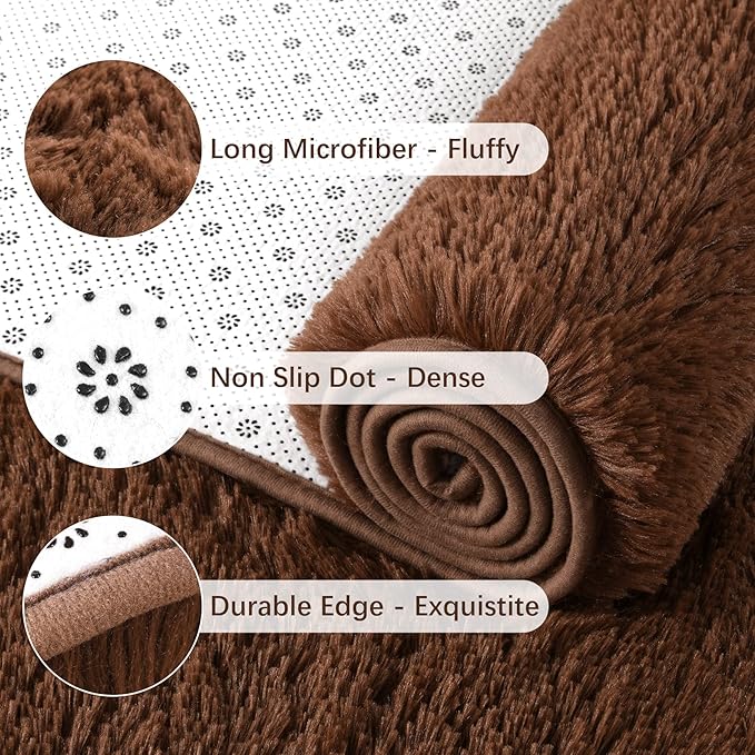 Chicrug Soft Runner Rug for Bedroom Living Room Plush Fluffy Rug 2x10 Feet, Shag Furry Runner Carpet Non Shedding for Nursery Children Kids Girls Room Home Decorative, Coffee