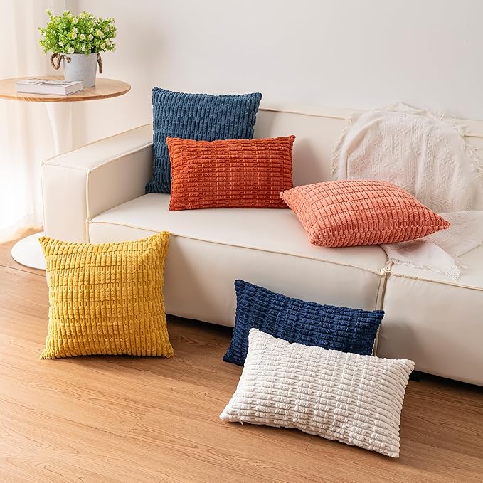 Pack of 2 Corduroy Decorative Throw Pillow Covers 12x24 Inch Soft Striped Pillow Covers Modern Farmhouse Home Decor for Sofa Living Room Couch Bed（Black）
