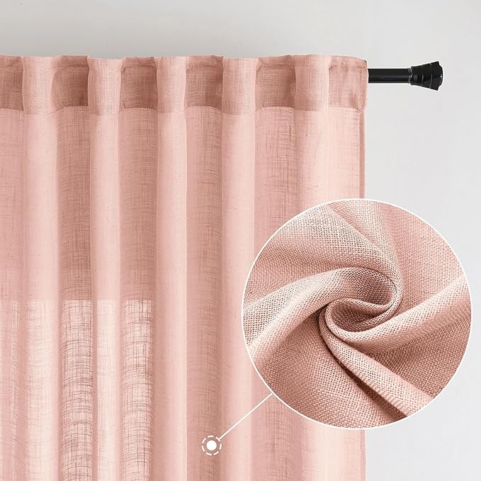 MIULEE Blush Pink Linen Curtains 84 Inch Length 2 Panels for Girls Bedroom Nursery, Soft Thick Linen Textured Window Drapes Semi Sheer Light Filtering Back Tab for Kids Living Room Light Pink Decor