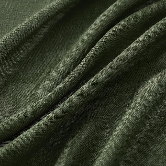 MIULEE Olive Green Linen Curtains 72 Inch Length 2 Panels for Bedroom Living Room, Soft Thick Linen Textured Window Drapes Semi Sheer Light Filtering Back Tab Rod Pocket Burlap Look Decor, W37xL72