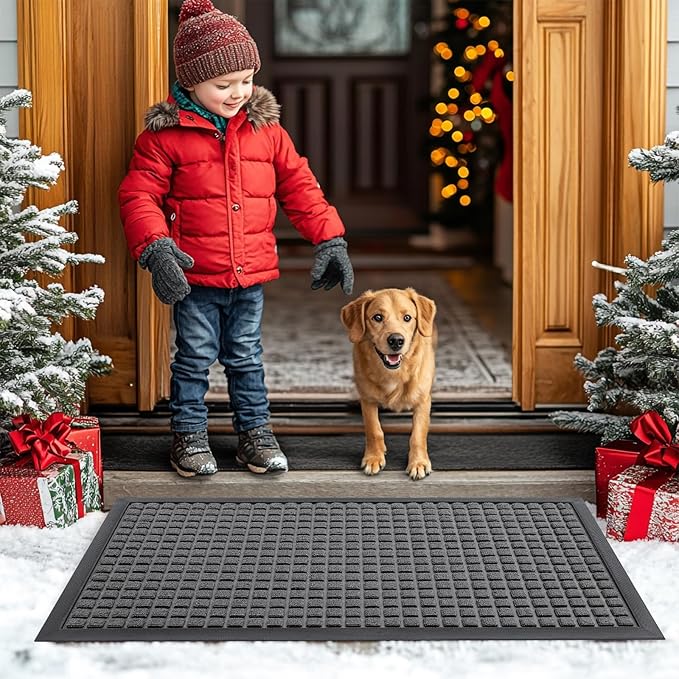 Smiry Front Door Mat Outside Entrance, Heavy Duty Natural Rubber Doormat, Non Slip, Trap Dirt and Moisture, Easy Clean, Low Profile Welcome Floor Mats for Indoor Outdoor Entry, 71x23 Inch, Grey