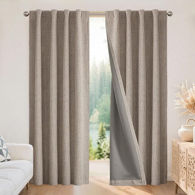 Joydeco Blackout Curtains for Bedroom - 100% Light Blocking 2 Panels Set Linen Drapes 42" W x 84" L, Thermal Insulated Room Darkening Curtains, Linen Textured for Living Room, Rod Pocket & Back Tabs