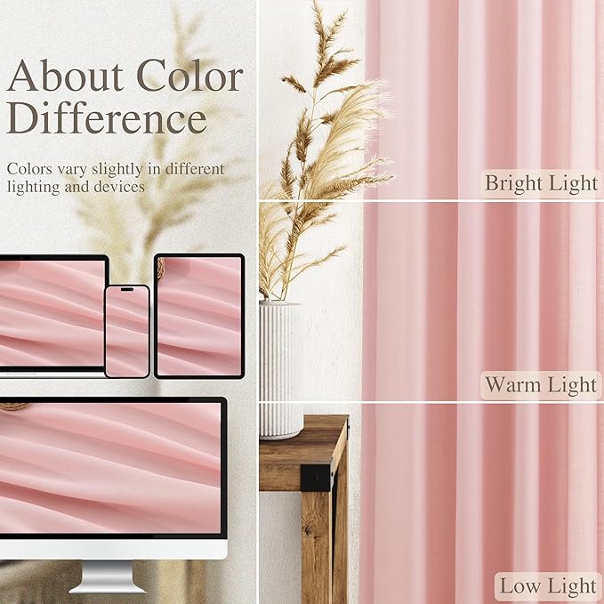 Nanspring Pink Linen Curtains 84 Inch Length 2 Panels Set for Baby Girl Bedroom Rod Pocket Back Tab Light Filtering Window Drapes for Kids Protect Privacy Home Decor 52x84