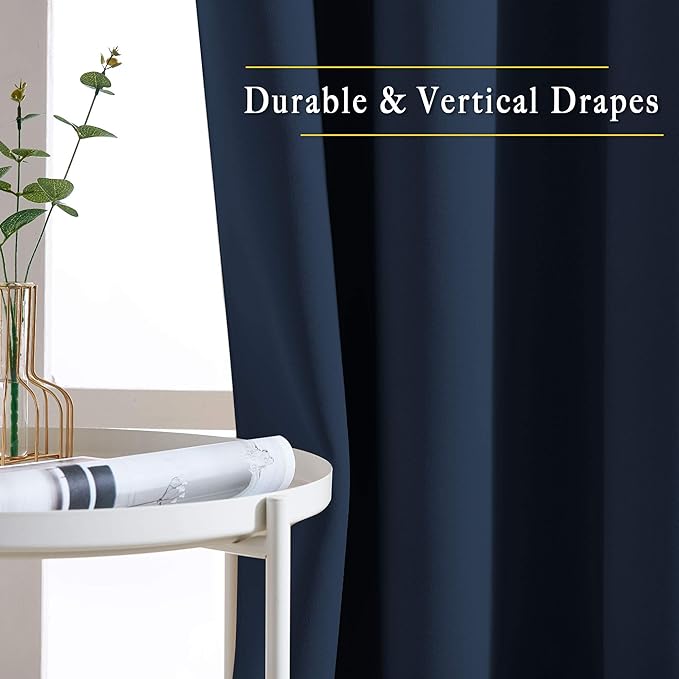 NICETOWN Blackout Curtains and Drapes for Kitchen - Thermal Insulated Solid Grommet Top Blackout Panels/Draperies for Kid's Room (Navy, 1 Pair, W66 x L54)
