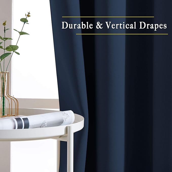 NICETOWN Navy Blue Kitchen Window Curtains 36 inches Long, Grommet Blackout Short Window Treatments Thermal Drapes for Bedroom, 2 Panels, W52 x L36