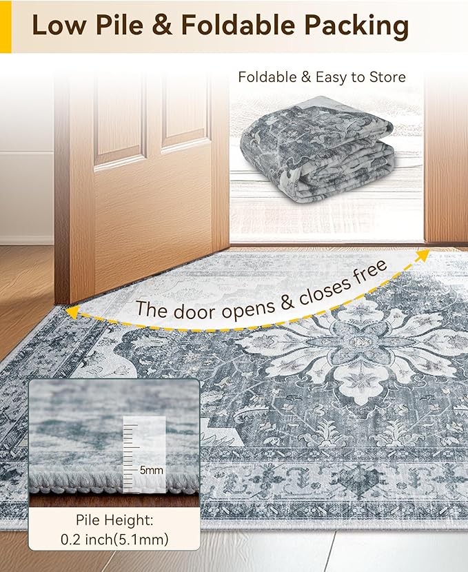 Area Rugs 2'x3' Kitchen Rugs Entry Rug Small Rugs for Entryway Kitchen Bathroom Door Mat Indoor Entrance,Washable Non Slip, Light Gray Grey White