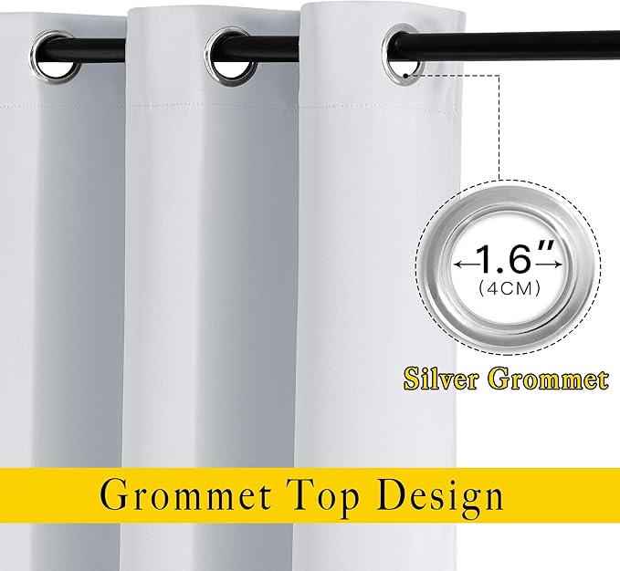 NICETOWN Room Darkening Curtains for Living Room - Easy Care Solid Thermal Insulated Grommet Curtains/Panels/Drapes for Bedroom (2 Panels, 66 by 84, Greyish White)