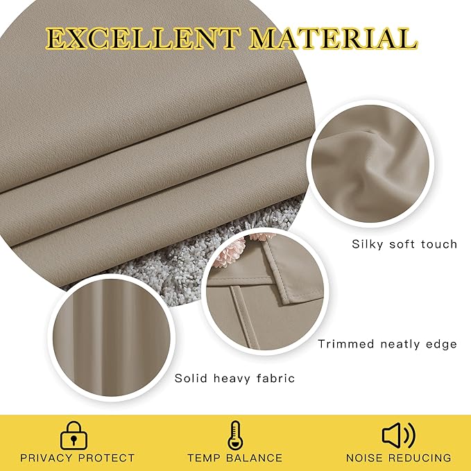 NICETOWN Blackout Short Curtains for Kitchen - Thermal Insulated Solid Grommet Top Room Darkening Curtain Panels/Draperies for Bedroom/Cafe (Taupe, 1 Pair, 34 x 50 Inch)