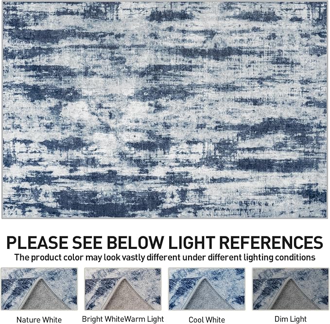 9x12 Area Rugs Washable Rug: Modern Abstract Living Room Rug Soft Anti-Skid Thin Carpet Indoor Floor Non-Shedding Carpets for Bedroom Dining Room Farmhouse Nursery Home Office Blue Grey