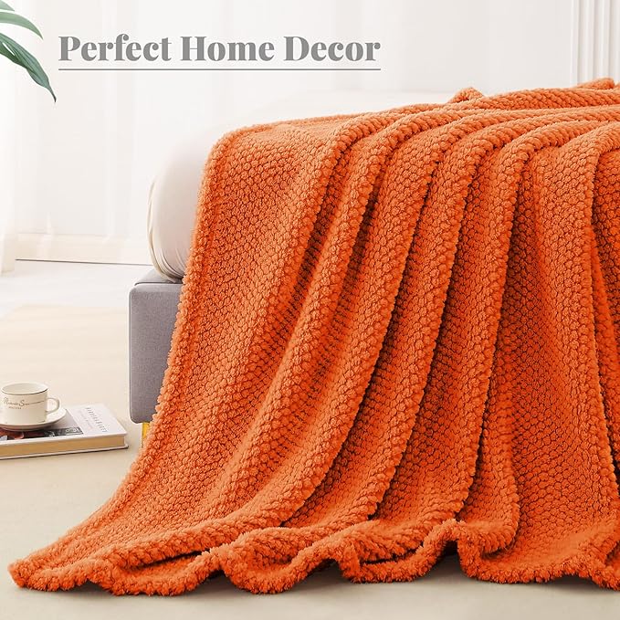 Whale Flotilla Twin Size Fuzzy Fleece Blanket, Fluffy Warm Soft Jacquard Bed Blankets for All Season, Lightweight and Cozy, 60x80 Inch, Burnt Orange