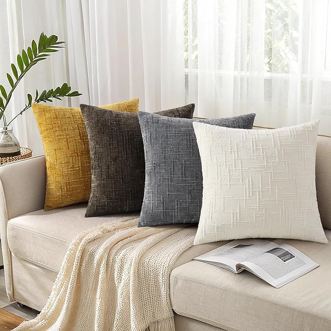 decorUhome Summer Mustard Yellow Chenille Throw Pillow Covers 20x20 Set of 2 Textured Soft Cozy Slubby Couch Pillow Covers Modern Farmhouse Boho Decorative Pillow Cases for Bed Sofa Living Room