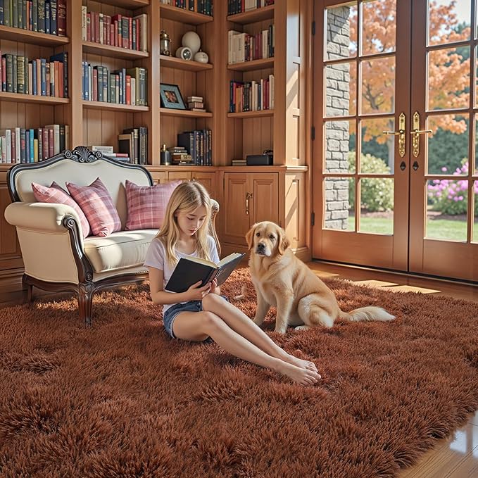 Rugs for Living Room 5x8, Alfombras para Salas Shag Large Plush Soft Area Rug, Shaggy Carpets for Bedroom, Kids Boys Girls Home Decor Aesthetic(Coffee, 5 x 8)