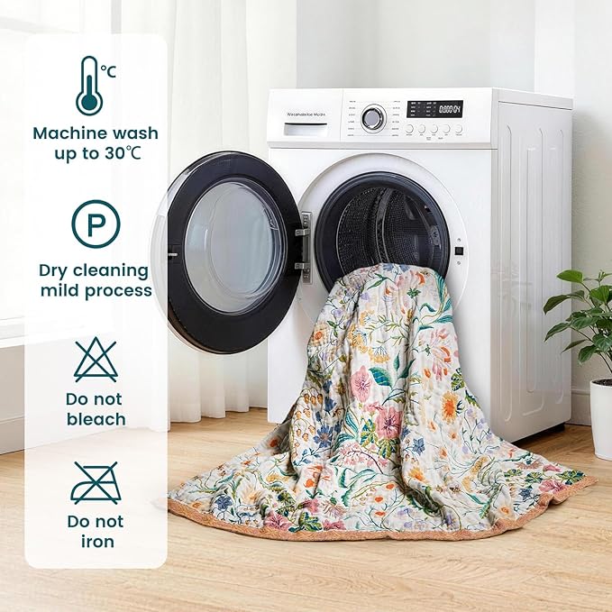 MSGKV The Boho Layer: 50"x60" Cotton Throw Blanket – Lightweight & Reversible Maximalist Colorful, Decorative Accent for Couch Snuggles, Bed Layers & Road Trips