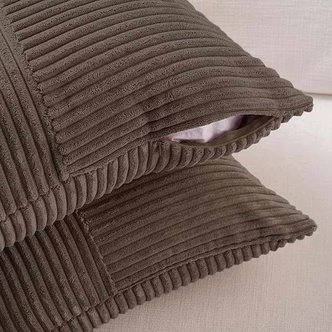 Fancy Homi 2 Packs Dark Brown Euro Decorative Throw Pillow Covers 28x28 Inch for Couch Bed, Rustic Farmhouse Boho Home Decor, Soft Corss Corduroy Patchwork Textured Square Cushion Case 71x71 cm