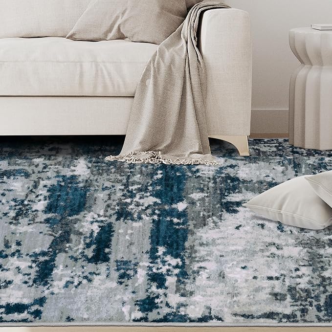 5x7 Area Rugs for Living Room Rug Washable: Abstract Rug for Dining Room Bedroom Carpet Non Slip 5 by 7 Indoor Modern Nursery Home Office Navy Grey