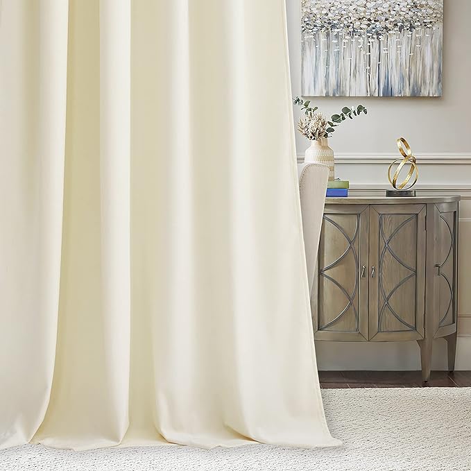RYB HOME Ivory White Velvet Curtains 72 inches with Hook Belt, Soft Fabric Room Darkening Thermal Insulated Luxurious Home Decor Curtains for Living Room Bedroom, W 52" x L 72", 2 Panels Set
