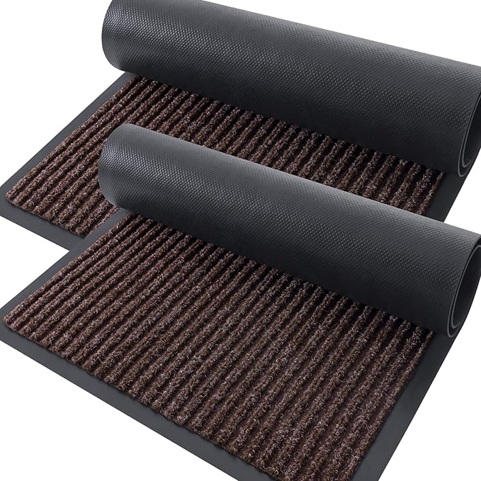 OLANLY Front Door Mat Indoor Outdoor Entrance, 2-Pack 33 x 21 Inch, Waterproof Heavy Duty Doormat, Fade Resistant, Low Profile, Easy Clean Patio Porch Welcome Floor Mats for Entry, Tan