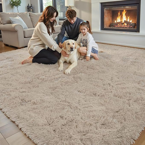 Area Rugs 9x12 Living Room, Shaggy Carpet Soft Plush Furry Bedside Rug Large Area Rugs for Bedroom Kids Girls Boys Home Decor Anti Slip(9 x 12, Beige)