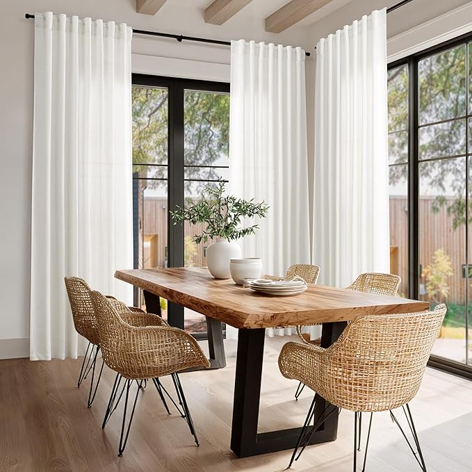 Nanspring Beige White Linen Curtains for Living Room 98 Inches Long Back Tab and Rod Pocket Light Filtering Semi Sheer Curtain Rustic Farmhouse Decor Luxury Drapes for Bedroom Office 52x98, 2 Panels