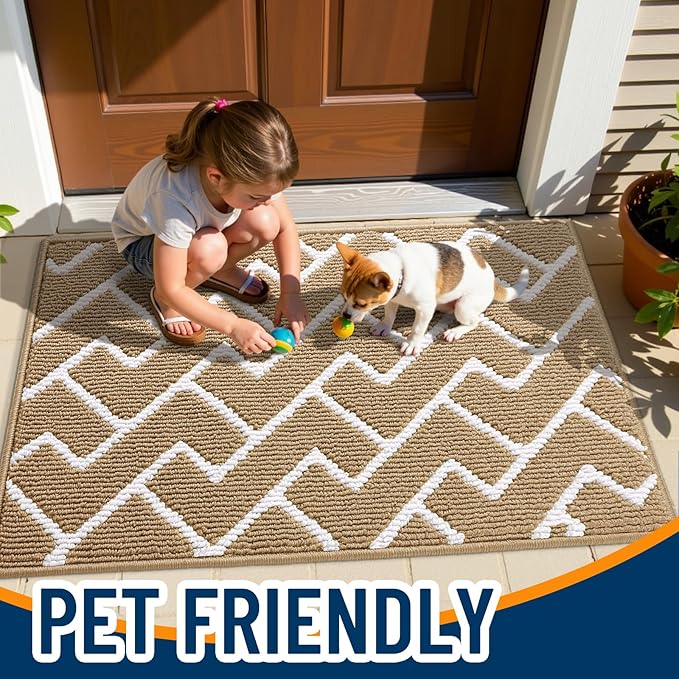 OLANLY Front Door Mat, Non-Slip Rubber Backing, Dirt Resistant and Absorbent, Washable, Easy to Clean Low-Profile Indoor Doormat for Back Door, Entryway, Inside Entrance, 32x20, Beige