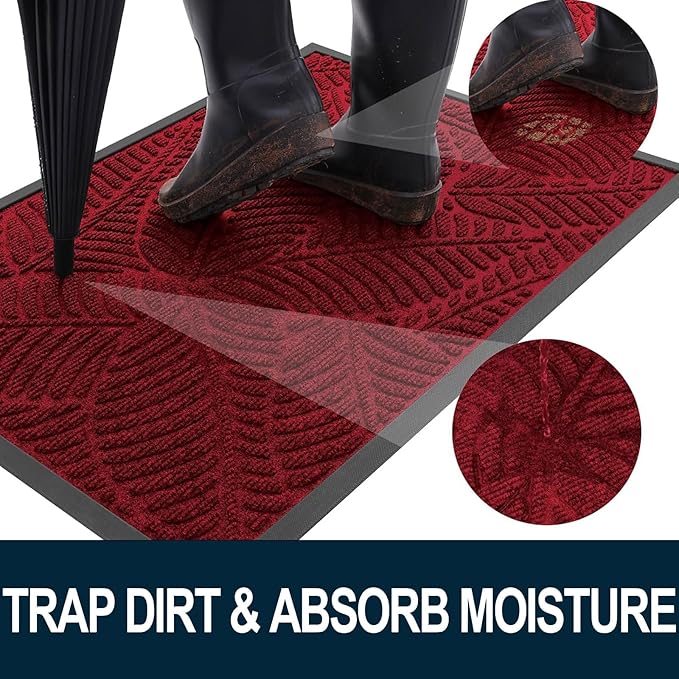 Colorxy Waterproof Doormat, Sturdy Natural Rubber Front Indoor Mat, Non Slip Low Profile Indoor Outdoor Door Mats, Stain and Fade Resistant Floor Mat, Easy Clean Patio Entry Mat, 59''x23'', Burgundy