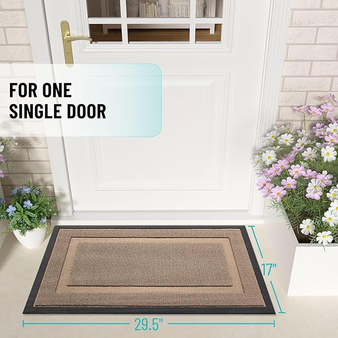 OLANLY Front Door Mat Indoor Outdoor Entrance, Waterproof All-Season, All-Weather Doormat, Sturdy Natural Rubber, Low Profile, Easy Clean Patio Porch Entryway Mat, 33x21, Mocha