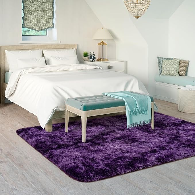 Goideal Fluffy Rug for Bedroom Living Room, 3x5 Purple Area Rugs, Faux Fur Shag Modern Carpet Ultra Soft Girls Boys Room Home Decor, Tie-Dyed