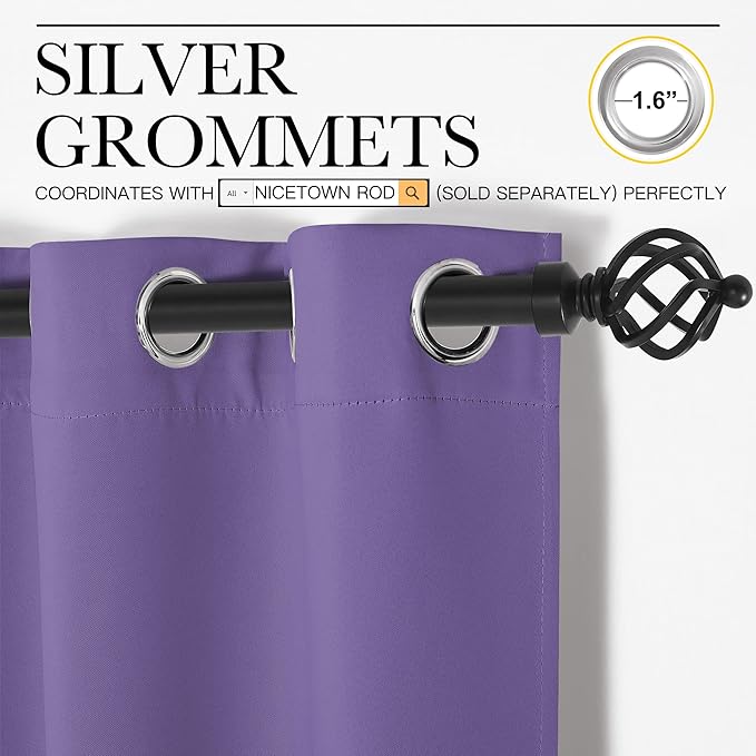 NICETOWN Blackout Curtain Panels for Bedroom, 2 Panels, W70 x L95-inch, Lilac Purple, Thermal Insulated Grommet Top Blackout Draperies and Drapes for Basement