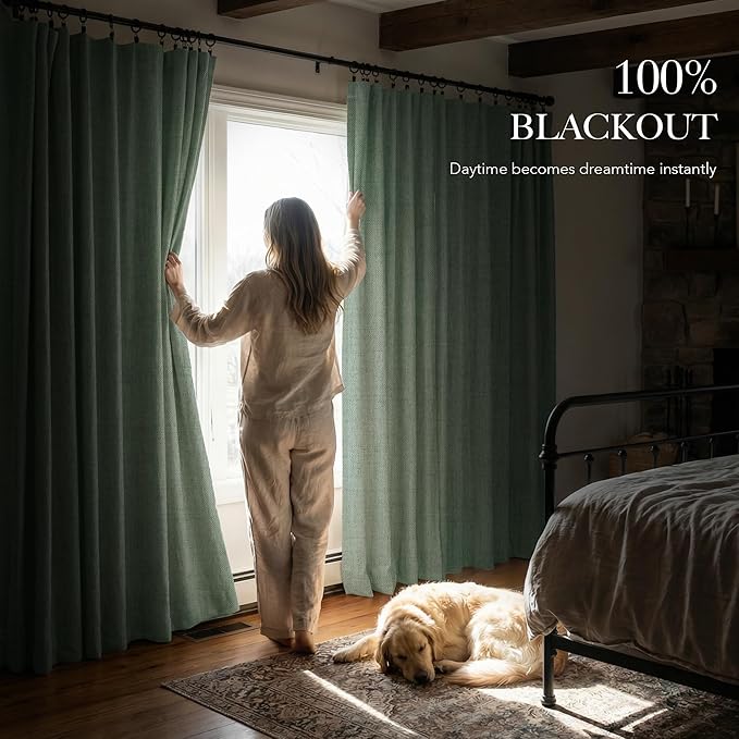 RYB HOME Sage Green 100% Blackout Curtains 84 inches Long, Thermal Insulated Linen Texture Drapes for Bedroom/Living Room, Elegant Farmhouse Curtains Back Tab&Rod Pocket, W52xL84, 2 Panels