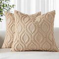 decorUhome Throw Pillow Covers 16x16 Inch Set of 2, Soft Plush Faux Wool Light Khaki Solid Couch Pillow Covers, Accent Farmhouse Neutral Square Pillow Cases for Sofa Bed Living Room
