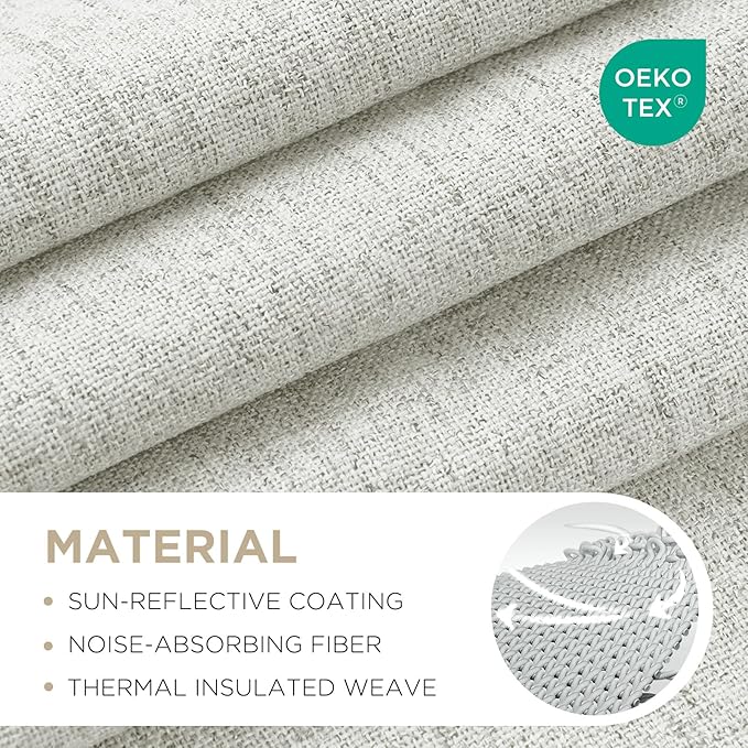 Joydeco Linen Blackout Curtains for Bedroom - 100% Light Blocking 1 Panels, White Drapes 70" W x 90" L, Thermal Insulated Room Darkening Curtains for Living Room, Rod Pocket & Back Tabs