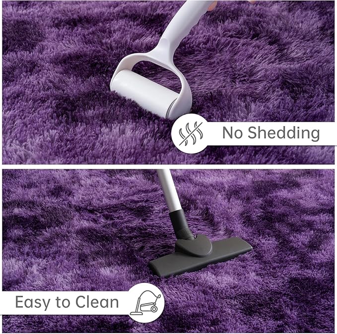 Goideal Fluffy Rug for Bedroom Living Room, 5x7 Purple Area Rugs, Faux Fur Shag Modern Carpet Ultra Soft Girls Boys Room Home Decor, Tie-Dyed