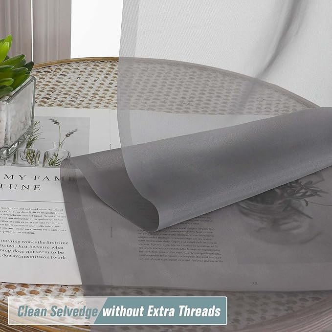 Grey Sheer Curtains for Window 72 inches Long 2 Panels Set, Soft Airy Modern Light Filtering Sheer Curtains for Living Room Bedroom, Dual Rod Pocket Solid Window Drapes, 2x42Wx72L inches