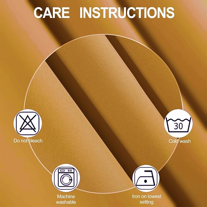 LEMOMO Mustard Yellow Thermal Blackout Curtains/38 x 84 Inch/Set of 2 Panels Room Darkening Curtains for Bedroom