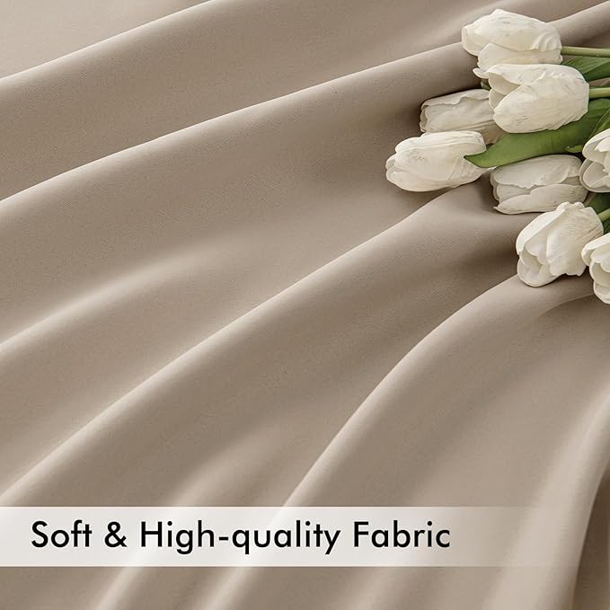 MIULEE Taupe Back Tab Blackout Curtains 108 Inch Long 2 Panels Set for Bedroom, Rod Pocket/Pinch Pleat Extra Long Thermal Insulated Living Room Darkening Pleated Light Blocking Drapes