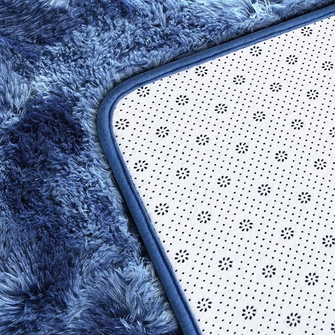 Deerhoo Large Shag Area Rugs 6 x 9, Plush Fuzzy Rugs for Living Room, Ultra Soft Fluffy Furry Rug for Bedroom, Indoor Carpet Nursery Rugs for Kids Room Home Decor, Tie-Dyed Navy Blue
