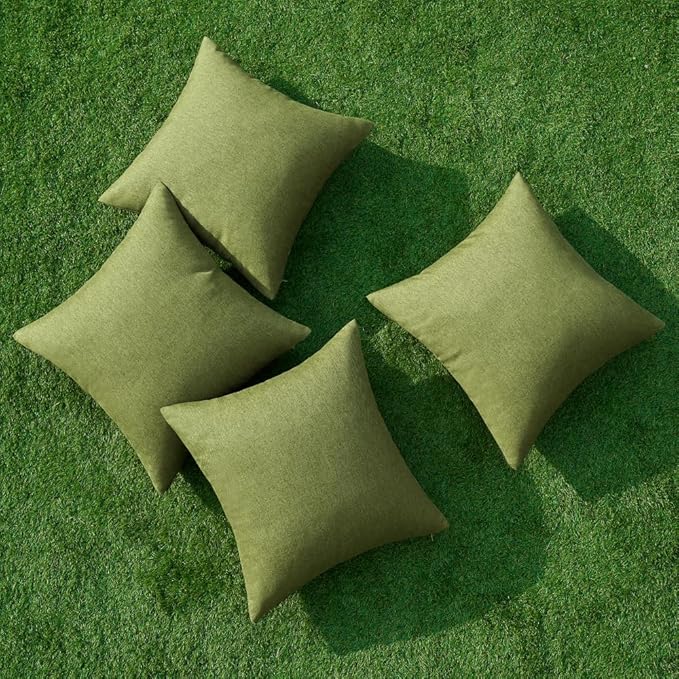 MIULEE Pack of 4 Decorative Solid Waterproof Throw Pillow Covers Linen Garden Farmhouse Cushion Cases for Outdoor Patio Tent Balcony Couch Sofa 16x16 inch Green
