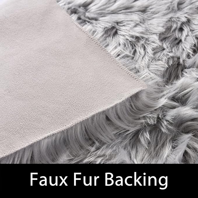 Latepis 8 x 10 Area Rugs for Living Room Grey Faux Fur Rug for Bedroom Fuzzy Washable Sheepskin Rug Fluffy Furry Rugs for Office Entertainment Room Luxury Home Décor
