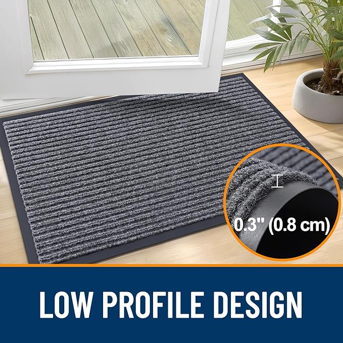 OLANLY Front Door Mat Indoor Outdoor Entrance, Waterproof Heavy Duty Doormat, Fade Resistant, Low Profile, Easy Clean Patio Porch Welcome Floor Mats for Entry, 71x30, Grey